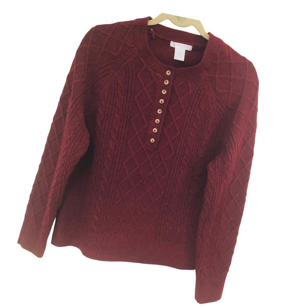 Design History Henley Cable Knit Sweater Burgundy Maroon Capsule Granola Size M